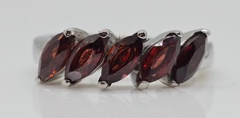 Red Garnet 5 Stone Ring In Stainless