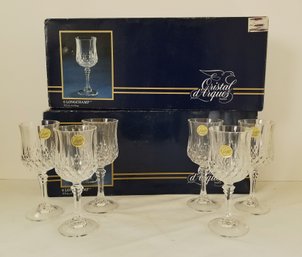 Set Of 12 Vintage CRISTAL D'ARQUES Set 12 Longchamp Stemmed Crystal Water Glasses - Boxes Included