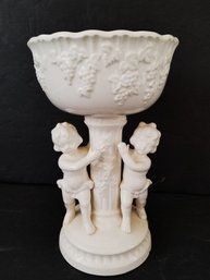 Vintage Ceramic Lefton Renaissance Cherub & Grape Clusters Pedestal Planter Or Candy Dish