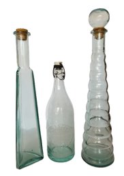 Vintage Aqua Glass Bottles: Clancey Bottling Works New Haven CT, Tall Beehive Decanter & Triangular Bottle