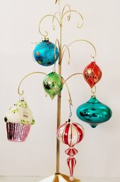 Set Of 5 Various Size & Style Hand Blown Glass Ornaments - No Boxes  (lot R)