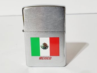 NOS ZIPPO Lighter Bradford, PA - Stainless Mexican Flag Logo In Case