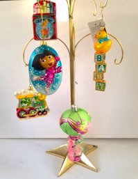 Set Of 5 Cute Children's Colorful Hand Blown Glass Ornaments - No Box  (lot CC-s)