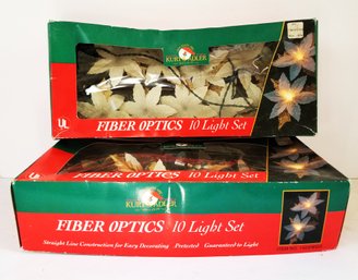 Pair Of Kurt S. Adler 10-Light LED Fiber Optic White Poinsettia Sets