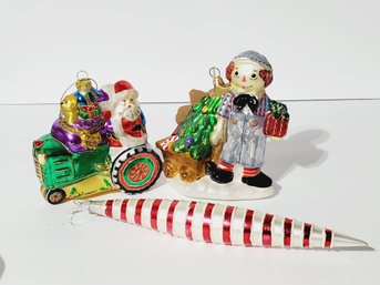 Trio Of Blown Glass Christmas Holiday Ornaments Including Polonaise Raggedy Andy