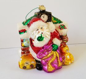 Beauiful Large Cobane Studios Colorful Handblown Glass Ornament 'santa's Secret' - With Box  (Lot 22)