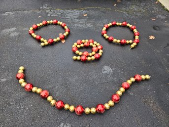 Four Oversized Holiday Christmas Red & Gold Ball Garland Strands