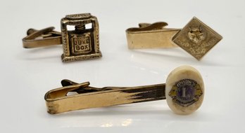 3 Vintage Tie Clips - Lions Club, Jukebox & Cub Scouts