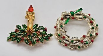 2 Vintage Christmas Brooches