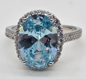 Sparkling Blue & White Premium CZ, Rhodium Over Sterling Ring