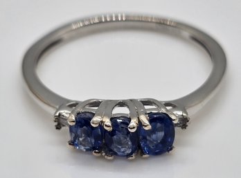 Kyanite, Diamond 3 Stone Ring In Platinum Over Sterling