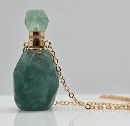 Green Fluorite Perfume Bottle Pendant Necklace In Goldtone