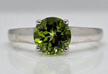 Green Peridot, Rhodium Over Sterling Ring