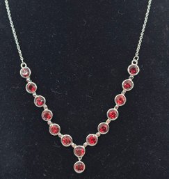 Red Garnet Y Shaped Necklace In Stainless