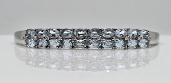 Sky Blue Topaz, Faux Diamond Bangle Bracelet In Stainless