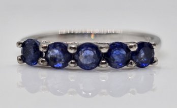 Blue Sapphire 5 Stone Ring In Platinum Over Sterling