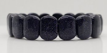 Blue Gold Stone Block Stretch Bracelet