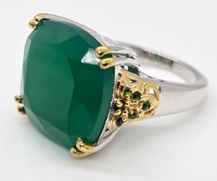 Green Onyx, Chrome Diopside Ring In Yellow Gold And Platinum Over Sterling