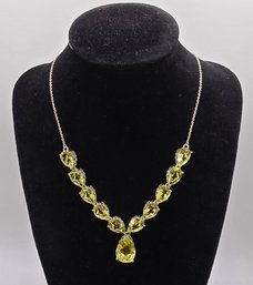 Green Quartz Necklace In Platinum Over Sterling