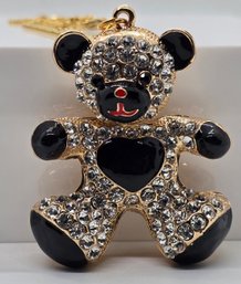 Cute Teddy Bear Pendant Made Of Austrian Crystal With Yellow Gold Plated Stainless Steel Chain