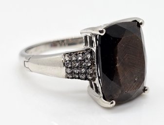 Chocolate Sapphire, Champagne Zircon Ring In RodeoChocolate Sapphire, Champagne Zircon Ring In Rhodium Over St