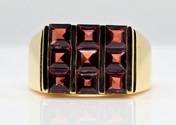 Red Garnet, 18K Yellow Gold Over Sterling Men's Ring