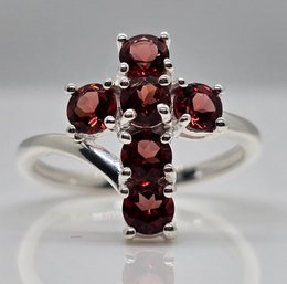 Red Garnet Cross Ring In Sterling