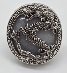 Natural Jade Dragon Ring In Sterling Silver