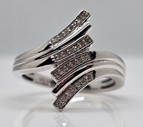 Diamond Bypass Ring In Rhodium Over Sterling