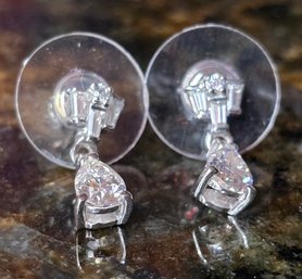 Moissanite Dangle Earrings In Platinum Over Sterling