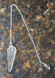 Quartz Crystal 6 Face Pendulum Pendant With Chain In Sterling And Silver Tone