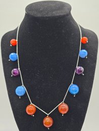 Multicolor Agate, Black Spinel Necklace In Sterling