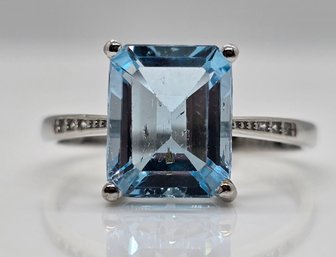 Sky Blue Topaz, Rhodium Over Sterling Ring