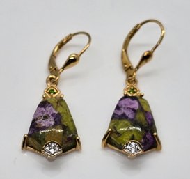 Tasmanian Stitchite, Multi-gemstone Leverback Earrings In Yellow Gold Over Sterling