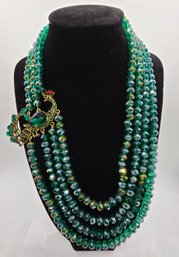 Multicolor Austrian Crystal Beaded Layered Peacock Necklace