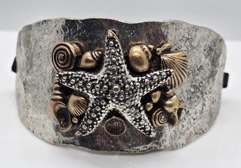 Vintage Three Tone Starfish Bracelet With Adjustable Leather Cord