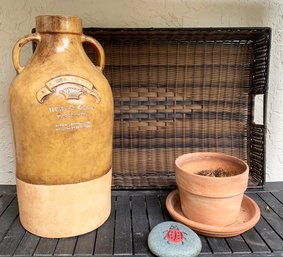 A Large Glazed Terra Cotta Vase, Faux Wicker Tray And More Outdoor!