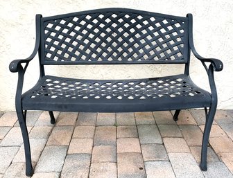 A Cast Aluminum Garden Bench By Cast Classics - Cushions Included!