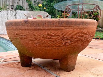A Large Terra Cotta Planter - Footed Like Molcajete