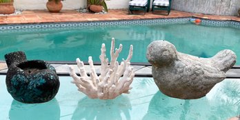 Garden Decor - Coral, A Cast Stone Bird, Lava Rock And More