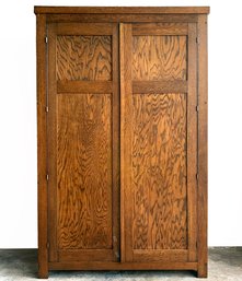 A Vintage Paneled Oak Wardrobe Cabinet