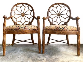 A Pair Of Elegant Balloon Back Arm Chairs By Currey & Company