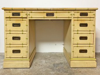 A Vintage Faux Bamboo Knee Hole Desk By Sligh Furniture