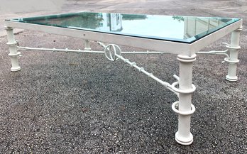 A Large Coffee Table In Forged Iron And Beveled Glass In Style Of Giacometti