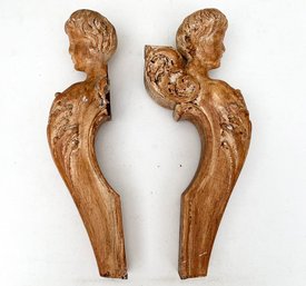 A Pair Of Antique Carved Mahogany Figural Architectural Details