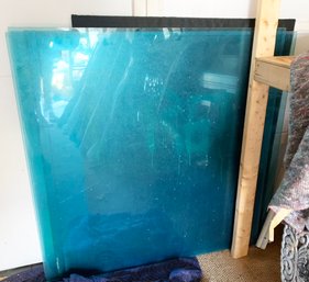 6 Large Blue Tinted Glass Panels - Fabulous For Projects!