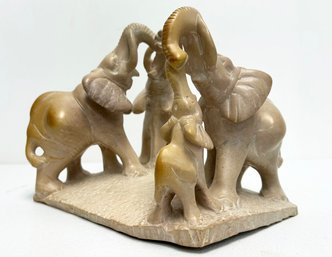 Elephants At Play - An African Stone Carving (Artist Signed On Base)