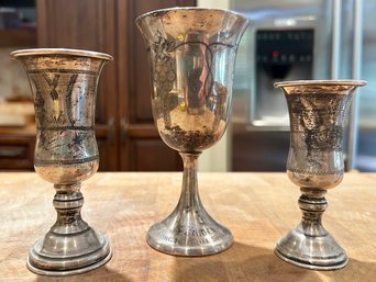 A Group Of Three Vintage Sterling Silver Kiddush Cups