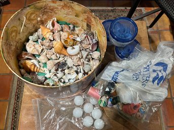 Seashells, Golf Balls And Crafting Assortment