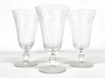 A Trio Of Etched Glass Cordials